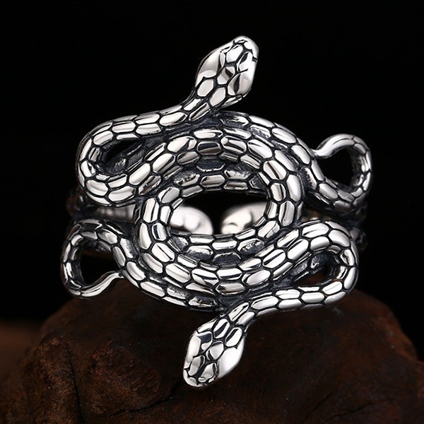 《 QBOX 》FASHION 飾品【TSR411225】精緻個性復古雙蛇纏繞純銀戒指/開口戒指-細節圖4