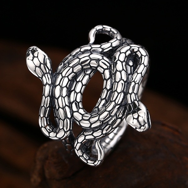 《 QBOX 》FASHION 飾品【TSR411225】精緻個性復古雙蛇纏繞純銀戒指/開口戒指-細節圖6