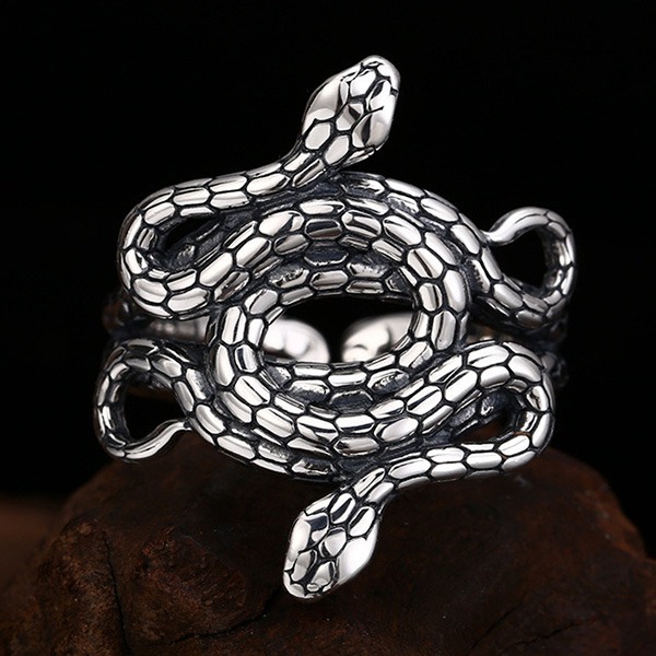 《 QBOX 》FASHION 飾品【TSR411225】精緻個性復古雙蛇纏繞純銀戒指/開口戒指-細節圖4