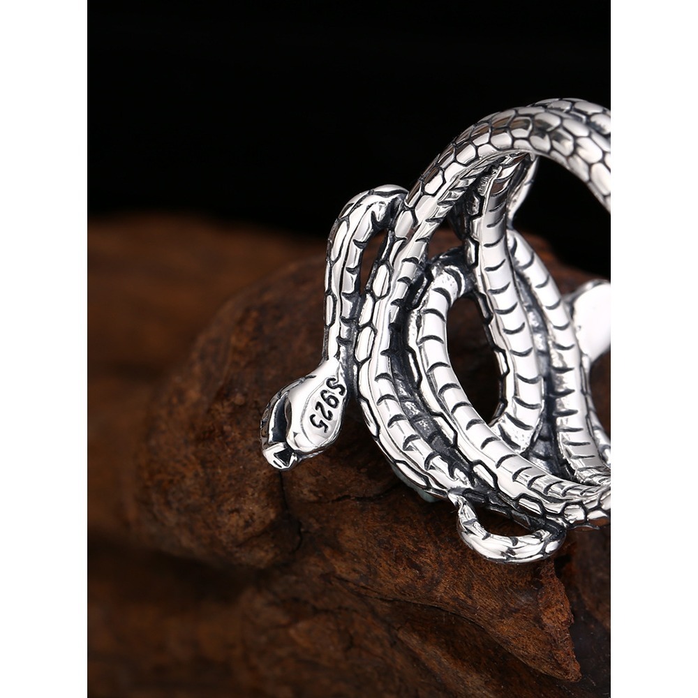 《 QBOX 》FASHION 飾品【TSR411225】精緻個性復古雙蛇纏繞純銀戒指/開口戒指-細節圖7