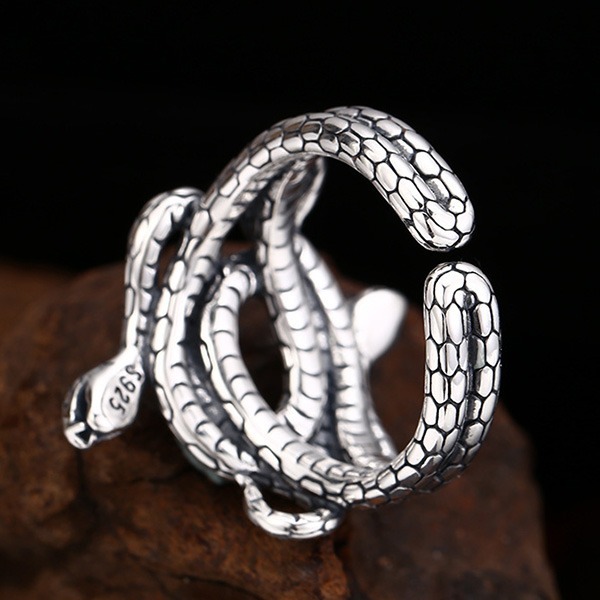 《 QBOX 》FASHION 飾品【TSR411225】精緻個性復古雙蛇纏繞純銀戒指/開口戒指-細節圖8