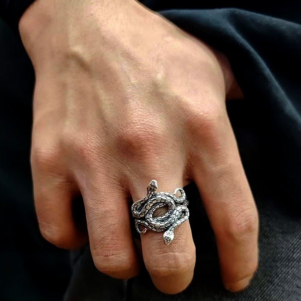 《 QBOX 》FASHION 飾品【TSR411225】精緻個性復古雙蛇纏繞純銀戒指/開口戒指-細節圖9