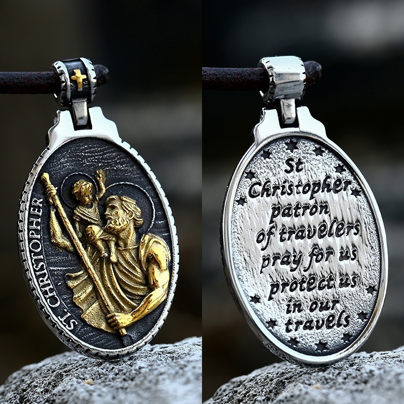 《QBOX 》FASHION 飾品【CBP8-838】精緻個性復古橢圓形聖人小孩浮雕鑄造鈦鋼墬子項鍊/掛飾-細節圖3