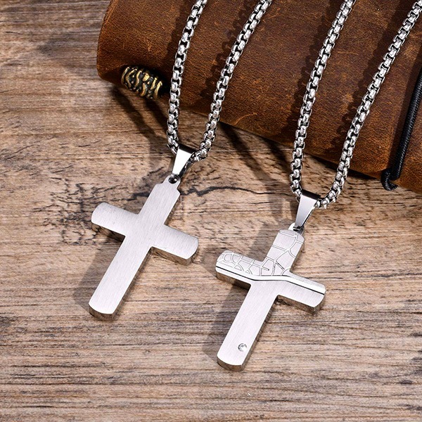 《QBOX 》FASHION 飾品【CPN-1999】精緻個性裂紋苦難鑲鑽十字架鈦鋼墬子項鍊/掛飾-細節圖3