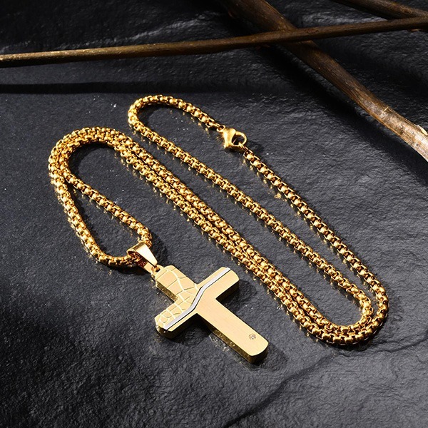 《QBOX 》FASHION 飾品【CPN-1999】精緻個性裂紋苦難鑲鑽十字架鈦鋼墬子項鍊/掛飾-細節圖5