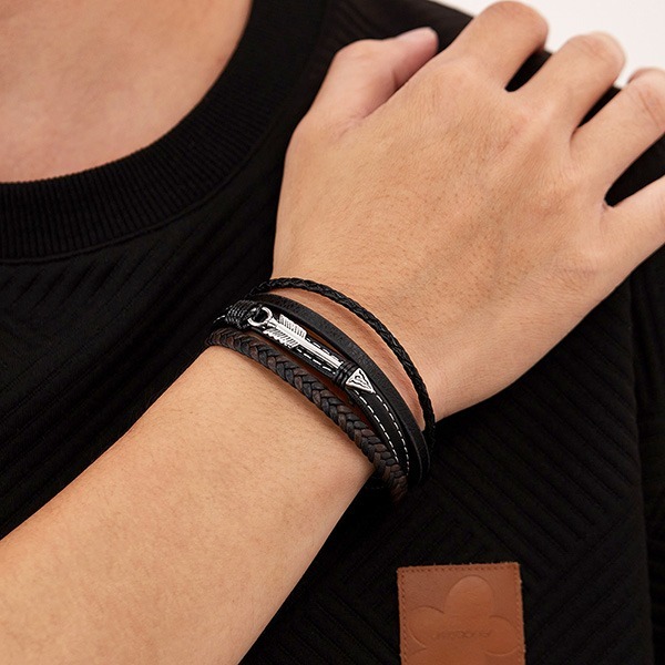 《 QBOX 》FASHION 飾品【OPH1610】精緻個性鈦鋼箭簇多層次編織皮革手鍊/手環-細節圖8