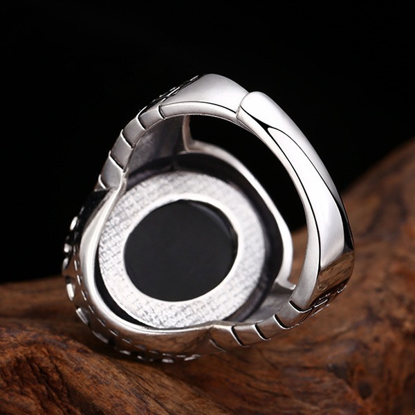 《 QBOX 》FASHION 飾品【TSR4125115】精緻個性復古方形黑瑪瑙邊鑽S925純銀戒指/開口戒指-細節圖8