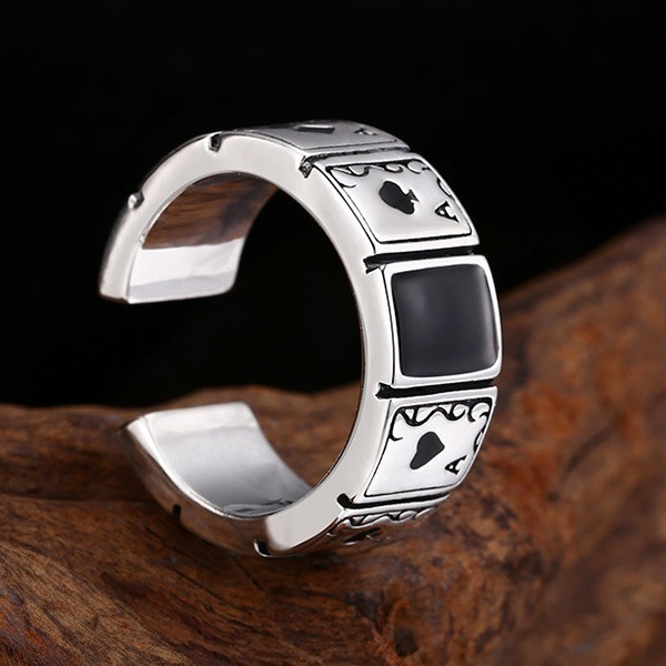《 QBOX 》FASHION 飾品【TSR4125102】精緻個性復古撲克牌S925純銀戒指/開口戒指-細節圖4