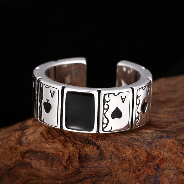 《 QBOX 》FASHION 飾品【TSR4125102】精緻個性復古撲克牌S925純銀戒指/開口戒指-細節圖5