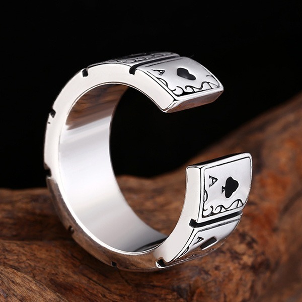《 QBOX 》FASHION 飾品【TSR4125102】精緻個性復古撲克牌S925純銀戒指/開口戒指-細節圖6
