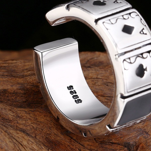 《 QBOX 》FASHION 飾品【TSR4125102】精緻個性復古撲克牌S925純銀戒指/開口戒指-細節圖7