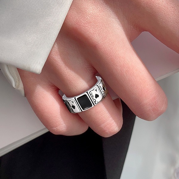 《 QBOX 》FASHION 飾品【TSR4125102】精緻個性復古撲克牌S925純銀戒指/開口戒指-細節圖9