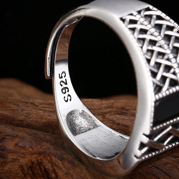 《 QBOX 》FASHION 飾品【TSR412596】精緻個性復古黑瑪瑙編織紋設計S925純銀戒指/開口戒指-細節圖8