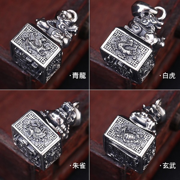 《 QBOX 》FASHION 飾品【TSC41125192】精緻個性復古四大神獸招財轉運貔貅印章S925純銀墬子/泰銀-細節圖7