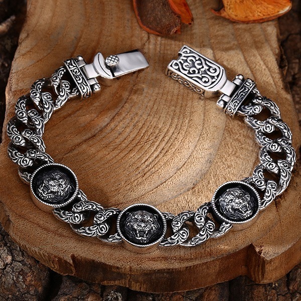 《 QBOX 》FASHION 飾品【TSB4126564】精緻個性復古圓盤老虎藤花環圈S925純銀手鍊/手環-細節圖4