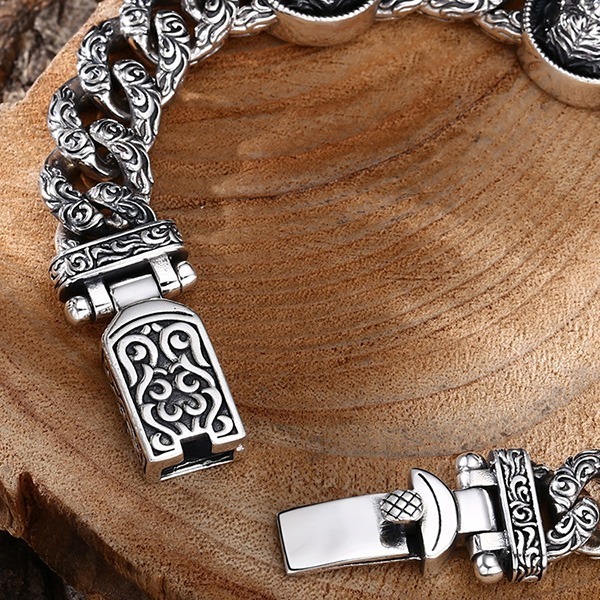 《 QBOX 》FASHION 飾品【TSB4126564】精緻個性復古圓盤老虎藤花環圈S925純銀手鍊/手環-細節圖7