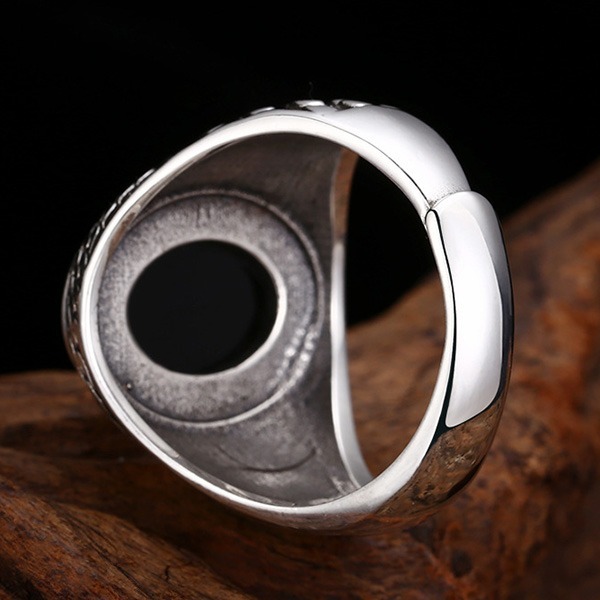 《 QBOX 》FASHION 飾品【TSR412396】精緻個性復古龍鱗橢圓形黑瑪瑙S925純銀戒指/開口戒指-細節圖7