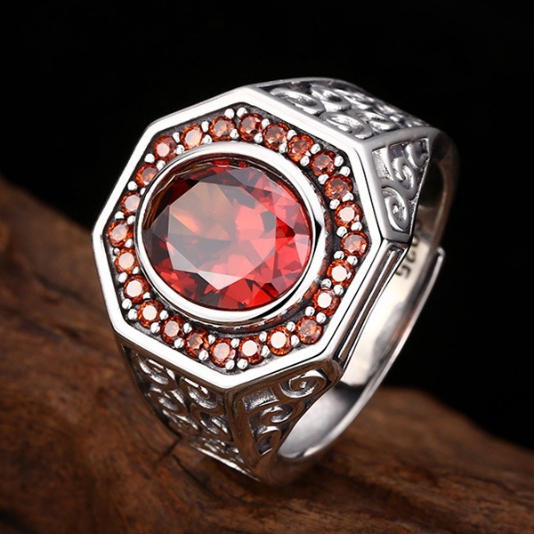 《 QBOX 》FASHION 飾品【TSR4126100】精緻個性復古八卦形鋯石藤花邊S925純銀戒指/開口戒指-細節圖3