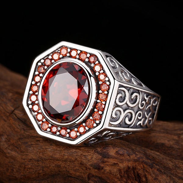 《 QBOX 》FASHION 飾品【TSR4126100】精緻個性復古八卦形鋯石藤花邊S925純銀戒指/開口戒指-細節圖4