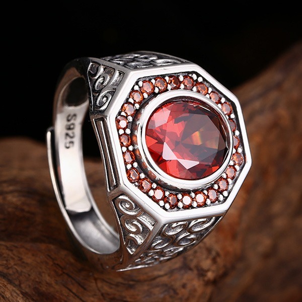 《 QBOX 》FASHION 飾品【TSR4126100】精緻個性復古八卦形鋯石藤花邊S925純銀戒指/開口戒指-細節圖5