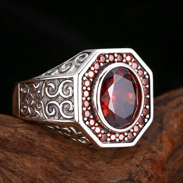 《 QBOX 》FASHION 飾品【TSR4126100】精緻個性復古八卦形鋯石藤花邊S925純銀戒指/開口戒指-細節圖6