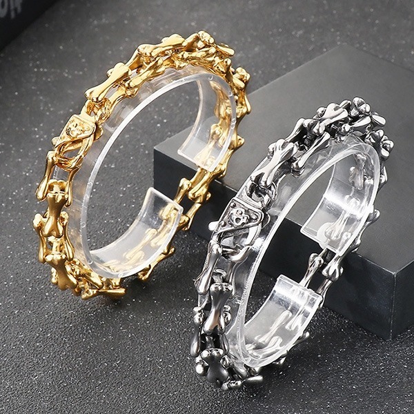 《QBOX 》FASHION 飾品【BK170270】 個性復古骨頭拼接環扣鑄造鈦鋼手鍊/手環-細節圖3