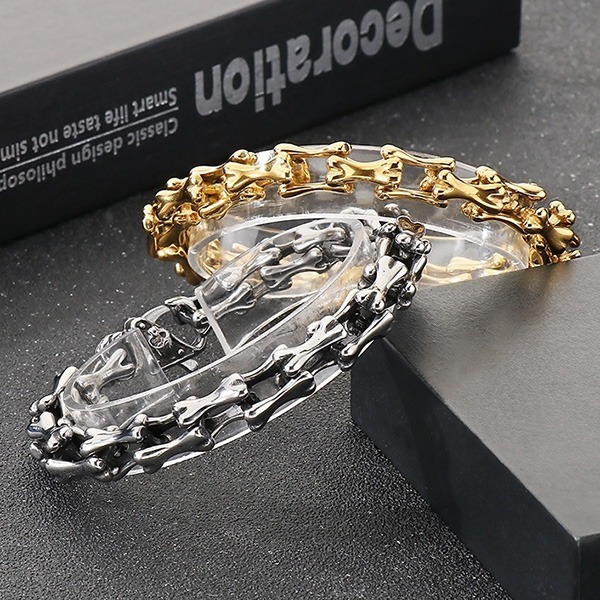 《QBOX 》FASHION 飾品【BK170270】 個性復古骨頭拼接環扣鑄造鈦鋼手鍊/手環-細節圖4