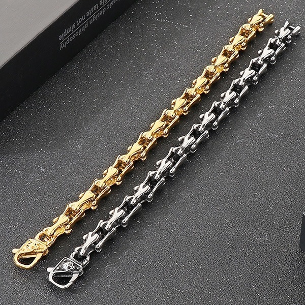 《QBOX 》FASHION 飾品【BK170270】 個性復古骨頭拼接環扣鑄造鈦鋼手鍊/手環-細節圖5