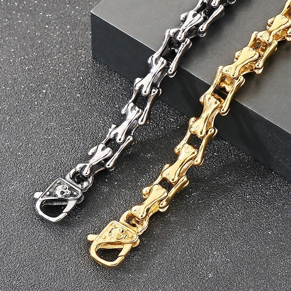 《QBOX 》FASHION 飾品【BK170270】 個性復古骨頭拼接環扣鑄造鈦鋼手鍊/手環-細節圖6