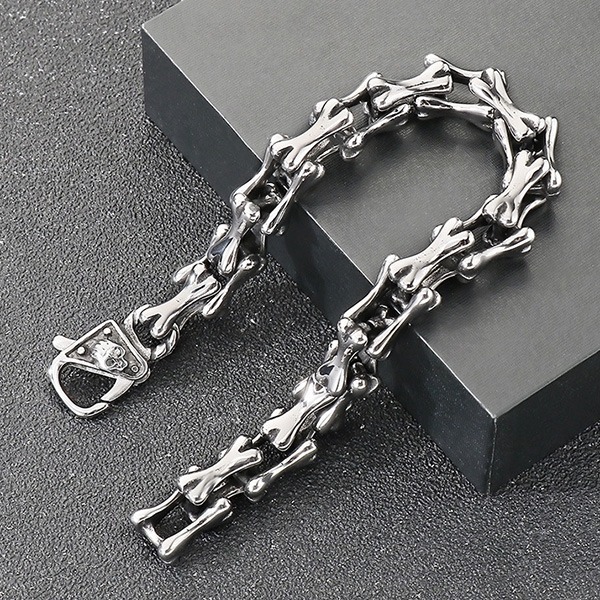 《QBOX 》FASHION 飾品【BK170270】 個性復古骨頭拼接環扣鑄造鈦鋼手鍊/手環-細節圖7