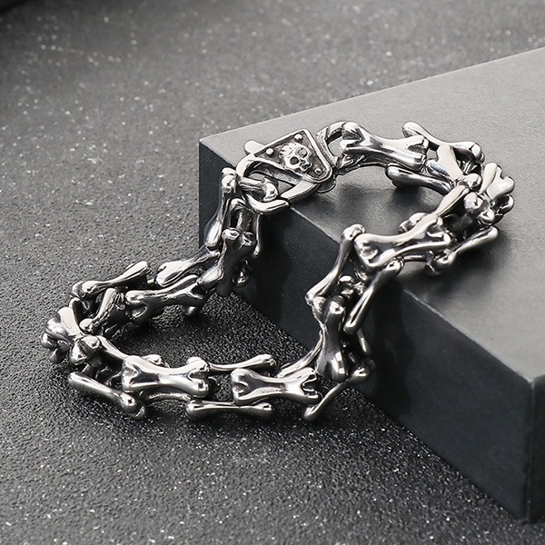 《QBOX 》FASHION 飾品【BK170270】 個性復古骨頭拼接環扣鑄造鈦鋼手鍊/手環-細節圖8