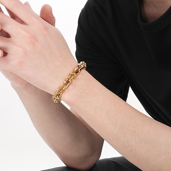 《QBOX 》FASHION 飾品【BK170270】 個性復古骨頭拼接環扣鑄造鈦鋼手鍊/手環-細節圖11