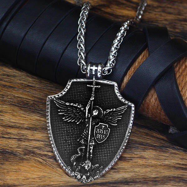 《QBOX 》FASHION 飾品【CBP8-1085】精緻個性復古天使十字架盾牌鈦鋼墬子項鍊/掛飾-細節圖3