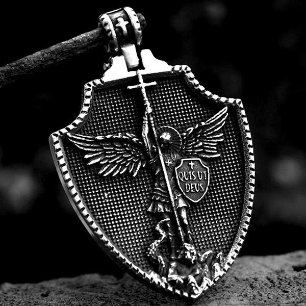 《QBOX 》FASHION 飾品【CBP8-1085】精緻個性復古天使十字架盾牌鈦鋼墬子項鍊/掛飾-細節圖5
