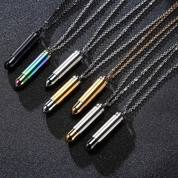 《 QBOX 》FASHION 飾品【CPN-027】精緻個性潮男火力先鋒多色子彈鈦鋼墬子項鍊/掛飾(可打開)-細節圖3