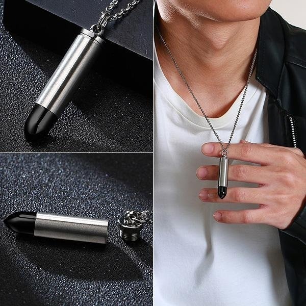 《 QBOX 》FASHION 飾品【CPN-027】精緻個性潮男火力先鋒多色子彈鈦鋼墬子項鍊/掛飾(可打開)-細節圖9