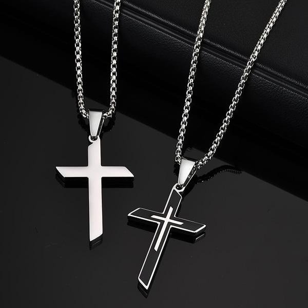 《 QBOX 》FASHION 飾品【CPN-2178】精緻個性黑銀聖痕十字架鈦鋼墬子項鍊/掛飾-細節圖4