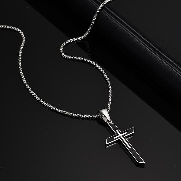 《 QBOX 》FASHION 飾品【CPN-2178】精緻個性黑銀聖痕十字架鈦鋼墬子項鍊/掛飾-細節圖5
