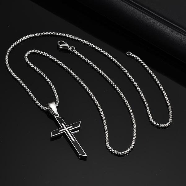 《 QBOX 》FASHION 飾品【CPN-2178】精緻個性黑銀聖痕十字架鈦鋼墬子項鍊/掛飾-細節圖6