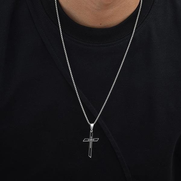 《 QBOX 》FASHION 飾品【CPN-2178】精緻個性黑銀聖痕十字架鈦鋼墬子項鍊/掛飾-細節圖9