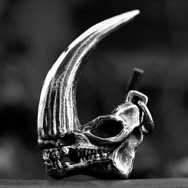 《 QBOX 》FASHION 飾品【CBP8-640】精緻個性野蠻先驅・犀牛骷顱頭骨掛鈦鋼墬子項鍊/掛飾-細節圖4