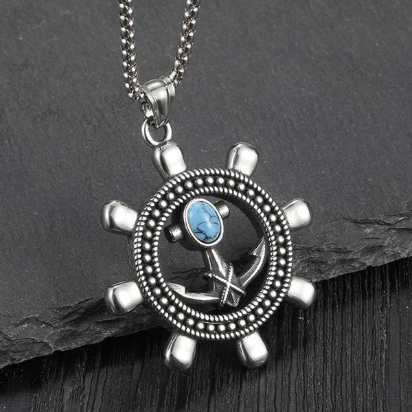 《 QBOX 》FASHION 飾品【CBP8-401】精緻個性復古航向自由・船舵海錨鑄造鈦鋼墬子項鍊/掛飾-細節圖4