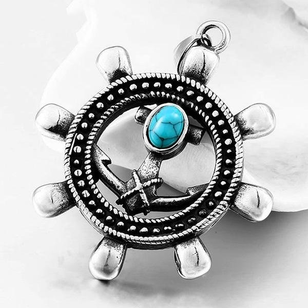 《 QBOX 》FASHION 飾品【CBP8-401】精緻個性復古航向自由・船舵海錨鑄造鈦鋼墬子項鍊/掛飾-細節圖5