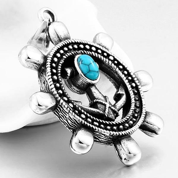 《 QBOX 》FASHION 飾品【CBP8-401】精緻個性復古航向自由・船舵海錨鑄造鈦鋼墬子項鍊/掛飾-細節圖6