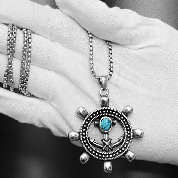 《 QBOX 》FASHION 飾品【CBP8-401】精緻個性復古航向自由・船舵海錨鑄造鈦鋼墬子項鍊/掛飾-細節圖7