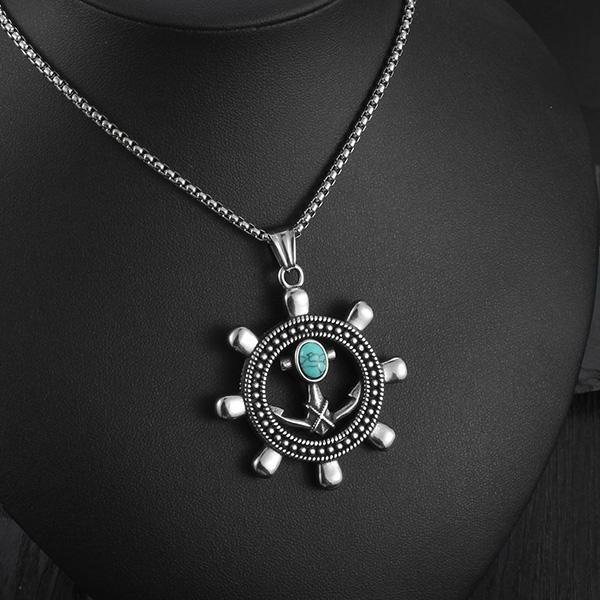 《 QBOX 》FASHION 飾品【CBP8-401】精緻個性復古航向自由・船舵海錨鑄造鈦鋼墬子項鍊/掛飾-細節圖8