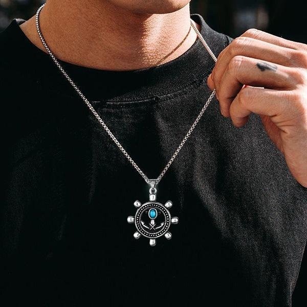 《 QBOX 》FASHION 飾品【CBP8-401】精緻個性復古航向自由・船舵海錨鑄造鈦鋼墬子項鍊/掛飾-細節圖9