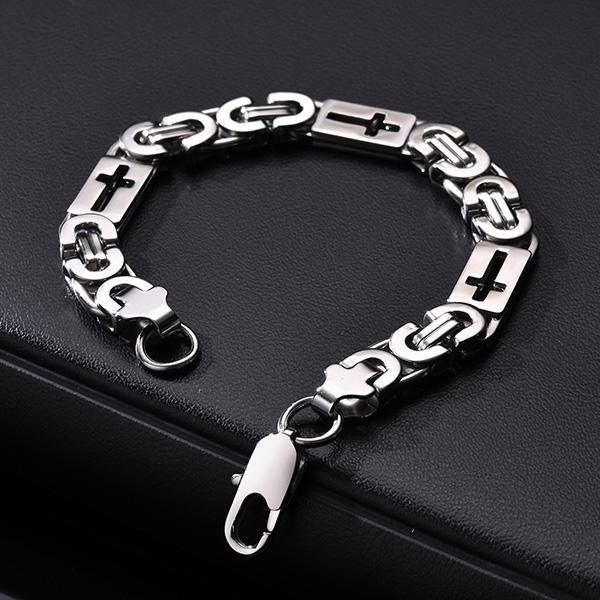 《QBOX 》FASHION 飾品【GBR-2214】 個性復古鏤空信仰十字架鎖鏈環扣鈦鋼手鍊/手環-細節圖4