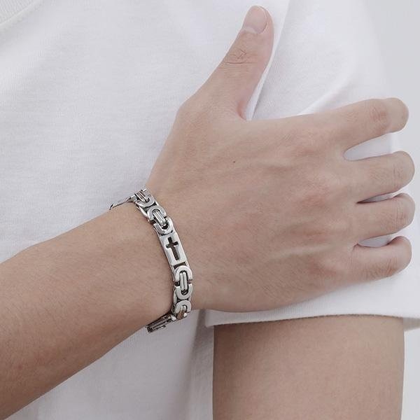 《QBOX 》FASHION 飾品【GBR-2214】 個性復古鏤空信仰十字架鎖鏈環扣鈦鋼手鍊/手環-細節圖7