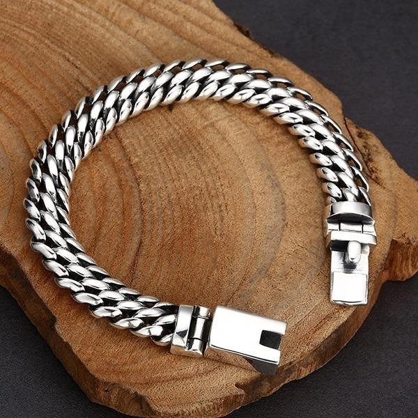 《QBOX 》FASHION 飾品【TSB2571616】精緻個性復古編織鎖甲鏈設計扣環S925純銀手鍊/手環-細節圖5